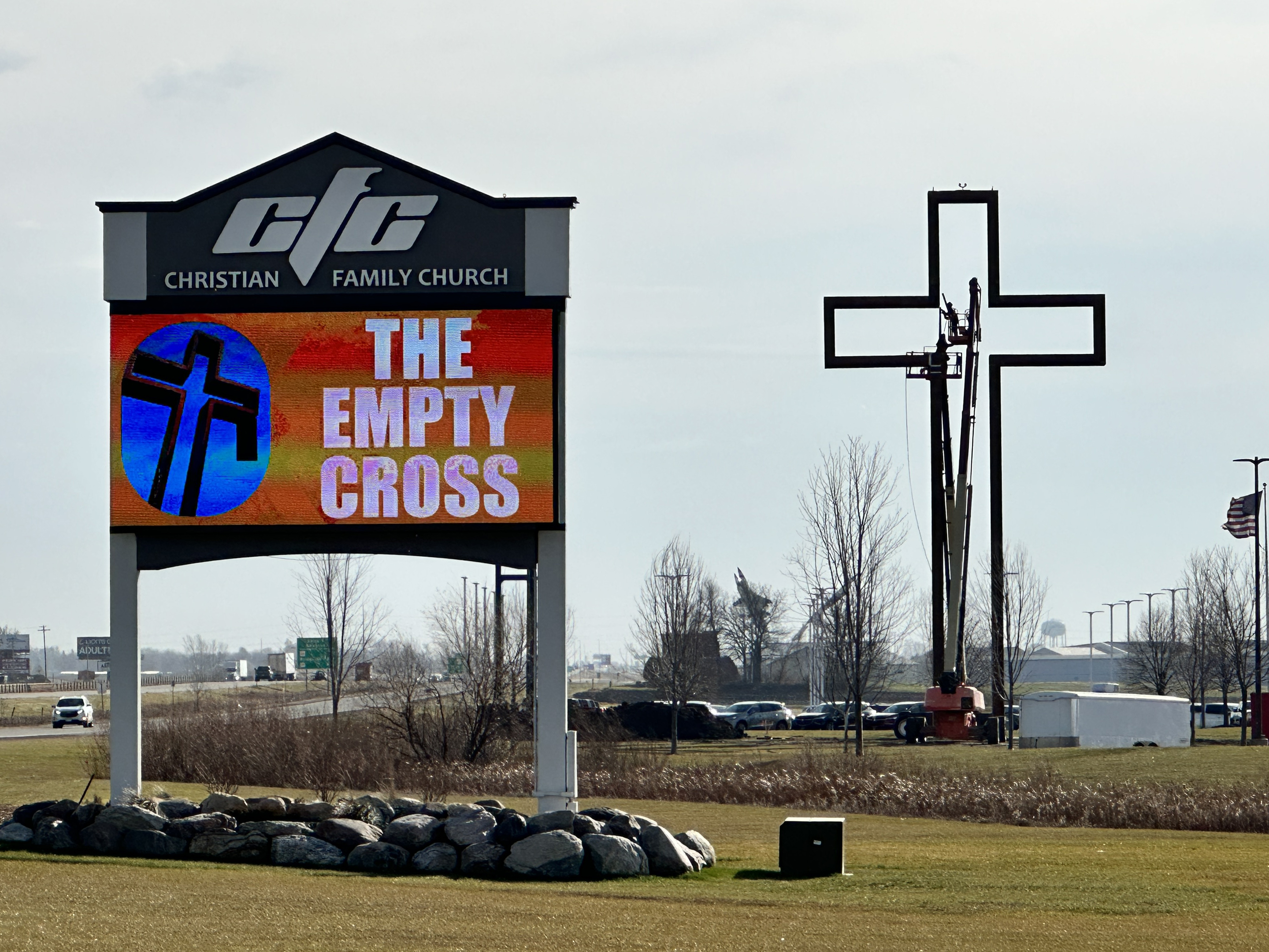 cross, i35, empty cross, christian family church, mn, owatonna, big cross